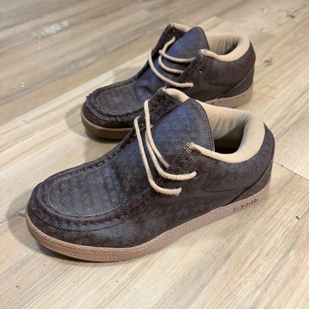 Vintage IPATH Cats Brown Leather Skateboarding Shoes Sz 12 Hidden Pocket Y2K